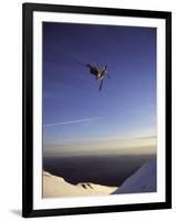 Low Angle View of a Skier in Mid Air-null-Framed Photographic Print