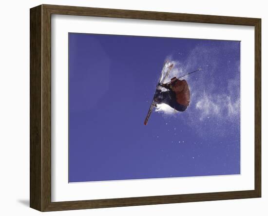 Low Angle View of a Skier in Mid Air-null-Framed Photographic Print