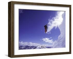 Low Angle View of a Skier in Mid Air-null-Framed Photographic Print