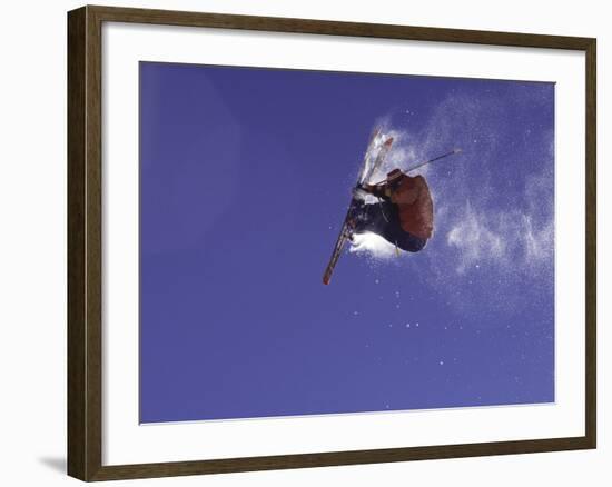 Low Angle View of a Skier in Mid Air-null-Framed Photographic Print