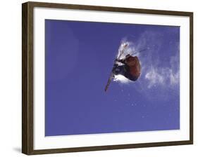 Low Angle View of a Skier in Mid Air-null-Framed Photographic Print