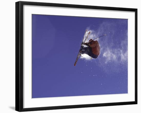 Low Angle View of a Skier in Mid Air-null-Framed Photographic Print