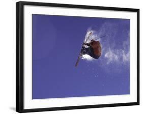 Low Angle View of a Skier in Mid Air-null-Framed Photographic Print