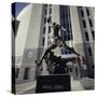Low Angle View of a Statue in Front of a Building, Michael Jordan Statue, United Center-null-Stretched Canvas