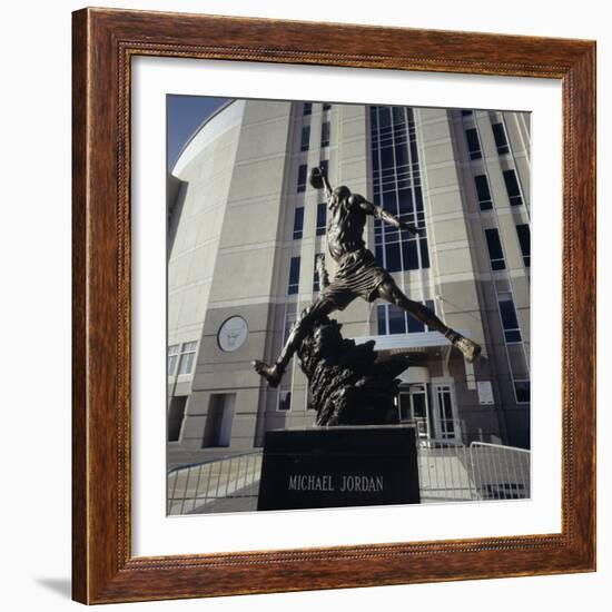 Low Angle View of a Statue in Front of a Building, Michael Jordan Statue, United Center-null-Framed Photographic Print