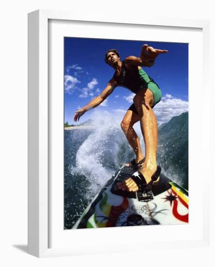 Low Angle View of a Surfer-null-Framed Photographic Print