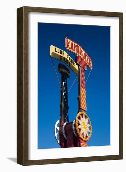 Low angle view of amusement park sign, Eilat, Negev, Red Sea, Israel-null-Framed Photographic Print