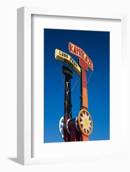 Low angle view of amusement park sign, Eilat, Negev, Red Sea, Israel-null-Framed Photographic Print
