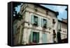 Low Angle View of an Old Building with Flower Pots on Each Window, Rue Des Arenes, Arles-null-Framed Stretched Canvas