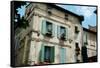 Low Angle View of an Old Building with Flower Pots on Each Window, Rue Des Arenes, Arles-null-Framed Stretched Canvas