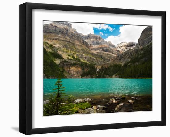 Low-Angle View of Beautiful, Remote Lake O'Hara, with Seven Veils Falls, Yoho National Park-Timothy Mulholland-Framed Photographic Print