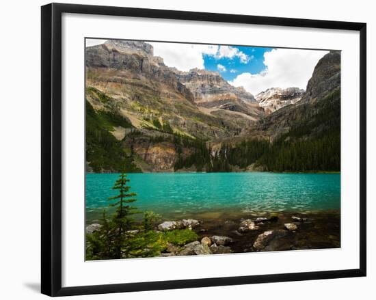 Low-Angle View of Beautiful, Remote Lake O'Hara, with Seven Veils Falls, Yoho National Park-Timothy Mulholland-Framed Photographic Print