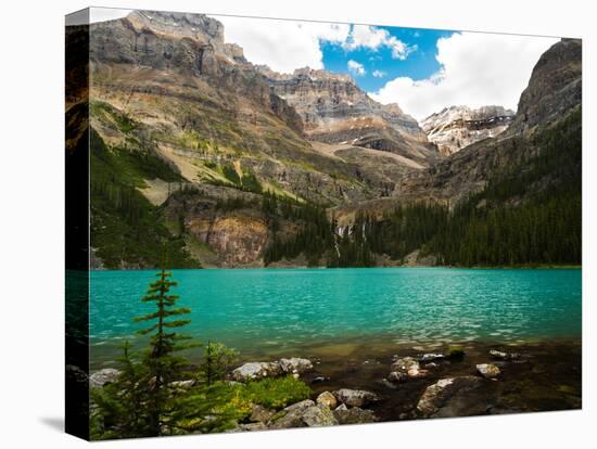 Low-Angle View of Beautiful, Remote Lake O'Hara, with Seven Veils Falls, Yoho National Park-Timothy Mulholland-Stretched Canvas