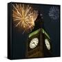 Low angle view of Big Ben, London, England, with fireworks bursting overhead-null-Framed Stretched Canvas