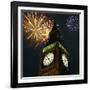 Low angle view of Big Ben, London, England, with fireworks bursting overhead-null-Framed Photographic Print