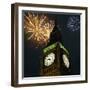 Low angle view of Big Ben, London, England, with fireworks bursting overhead-null-Framed Photographic Print