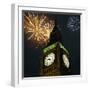 Low angle view of Big Ben, London, England, with fireworks bursting overhead-null-Framed Photographic Print