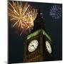 Low angle view of Big Ben, London, England, with fireworks bursting overhead-null-Mounted Photographic Print