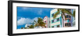 Low angle view of buildings at Ocean Drive, South Beach, Miami Beach, Miami-Dade County, Florida...-null-Framed Photographic Print