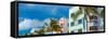 Low angle view of buildings at Ocean Drive, South Beach, Miami Beach, Miami-Dade County, Florida...-null-Framed Stretched Canvas