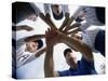 Low Angle View of Children of a Baseball Team in a Huddle-null-Stretched Canvas