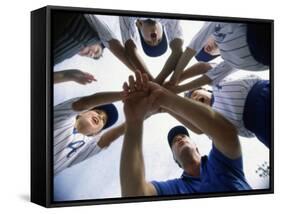 Low Angle View of Children of a Baseball Team in a Huddle-null-Framed Stretched Canvas