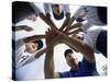 Low Angle View of Children of a Baseball Team in a Huddle-null-Stretched Canvas