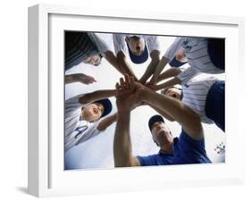 Low Angle View of Children of a Baseball Team in a Huddle-null-Framed Premium Photographic Print