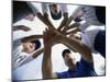 Low Angle View of Children of a Baseball Team in a Huddle-null-Mounted Premium Photographic Print