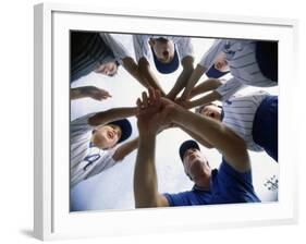 Low Angle View of Children of a Baseball Team in a Huddle-null-Framed Photographic Print