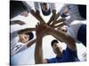 Low Angle View of Children of a Baseball Team in a Huddle-null-Stretched Canvas