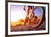 Low Angle View Of Cyclist Riding Mountain Bike On Rocky Trail At Sunrise-warrengoldswain-Framed Photographic Print