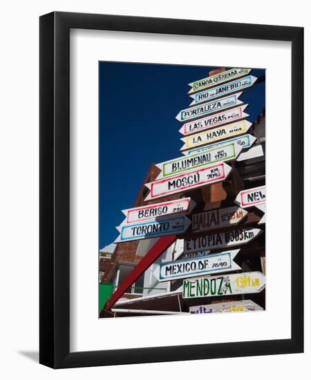 Low Angle View of Distance Signs, Avenida Juan Gorlero, Punta Del Este, Maldonado, Uruguay-null-Framed Photographic Print