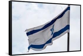 Low angle view of Israeli Flag, Jerusalem, Israel-null-Framed Stretched Canvas