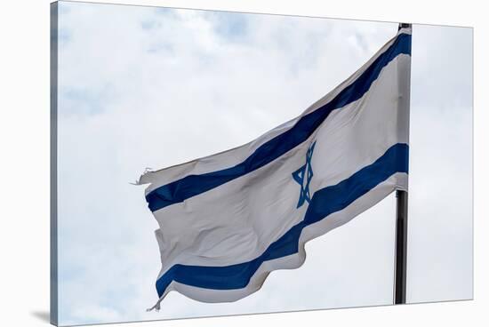 Low angle view of Israeli Flag, Jerusalem, Israel-null-Stretched Canvas