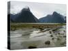 Low-Angle View of Mitre Peak, Stirling Falls, New Zealand-Timothy Mulholland-Stretched Canvas