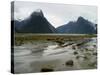 Low-Angle View of Mitre Peak, Stirling Falls, New Zealand-Timothy Mulholland-Stretched Canvas