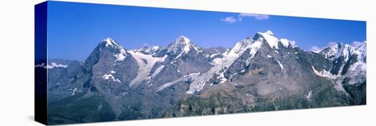 Low Angle View of Mountains, Mt Eiger, Mt Monch, Mt Jungfrau, Bernese Oberland-null-Stretched Canvas