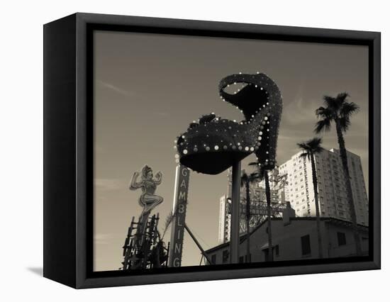 Low Angle View of Neon Signs of a Casino, Fremont Street, the Strip, Las Vegas, Nevada, USA-null-Framed Stretched Canvas