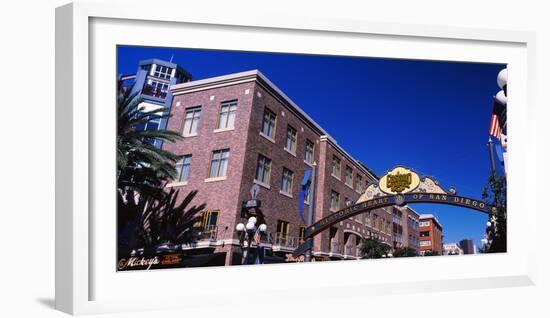 Low angle view of sign, Gaslamp Quarter, San Diego, California, USA-null-Framed Photographic Print