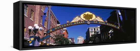 Low angle view of sign, Gaslamp Quarter, San Diego, California, USA-null-Framed Stretched Canvas
