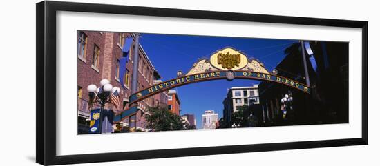 Low angle view of sign, Gaslamp Quarter, San Diego, California, USA-null-Framed Photographic Print