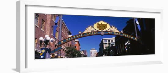 Low angle view of sign, Gaslamp Quarter, San Diego, California, USA-null-Framed Photographic Print