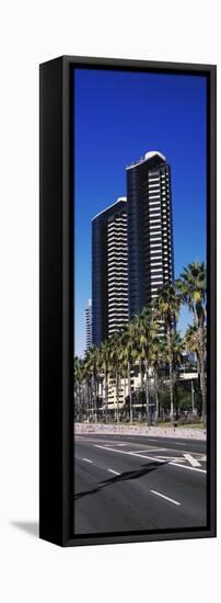 Low angle view of skyscrapers in a city, San Diego, California, USA-null-Framed Stretched Canvas