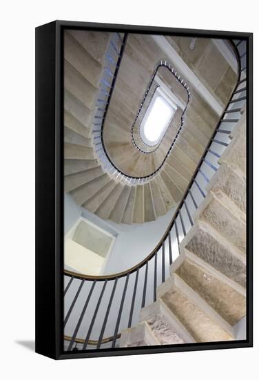 Low Angle View of Stone Staircase with Handrail, UK-David Barbour-Framed Stretched Canvas