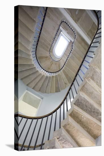 Low Angle View of Stone Staircase with Handrail, UK-David Barbour-Stretched Canvas