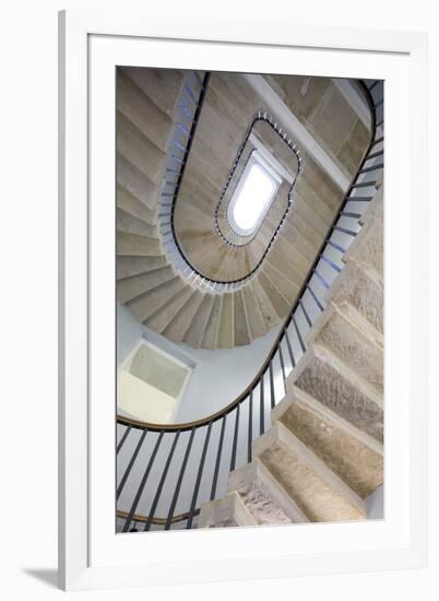 Low Angle View of Stone Staircase with Handrail, UK-David Barbour-Framed Photo