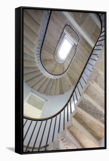 Low Angle View of Stone Staircase with Handrail, UK-David Barbour-Framed Stretched Canvas