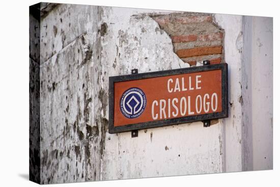 Low angle view of street sign, Calle Crisologo, Vigan, Ilocos Sur, Philippines-null-Stretched Canvas