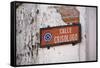 Low angle view of street sign, Calle Crisologo, Vigan, Ilocos Sur, Philippines-null-Framed Stretched Canvas